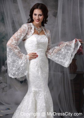 Lace Mermaid Brush Train Strapless Wedding Anniversary Dress with Jacket